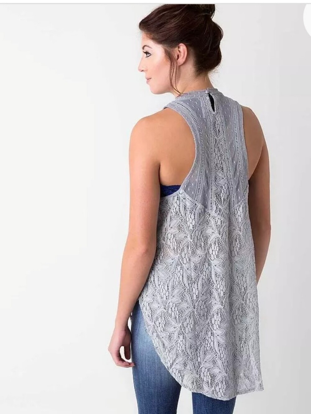 Free People Modern Dot Tank Top, Hi - Low Lace Tank, Size XS - Picture 3 of 11